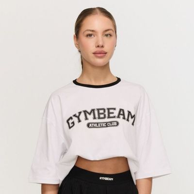Dámske tričko Oversized Varsity White - GymBeam, veľkosť XS