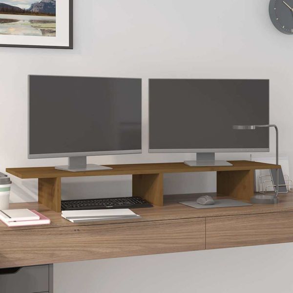 vidaXL Stojan na monitor medovo-hnedý 100x27x15 cm masívna borovica