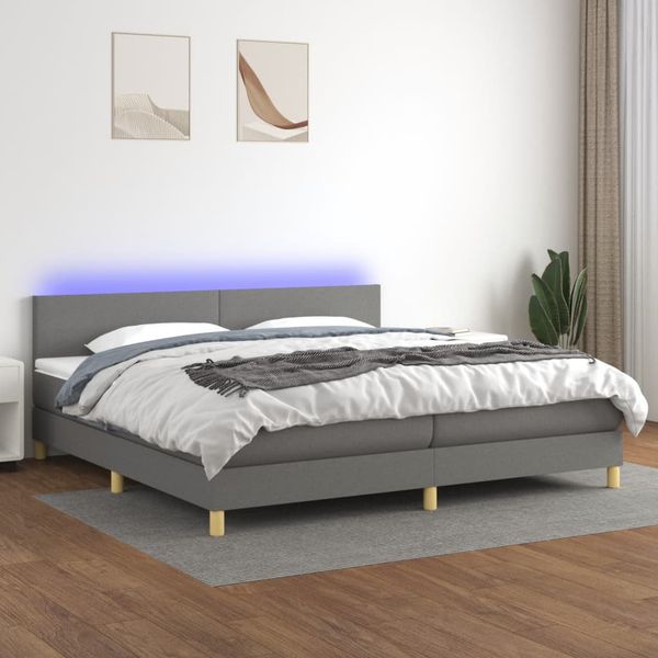 vidaXL Posteľ boxsping s matracom a LED tmavosivá 200x200 cm látka