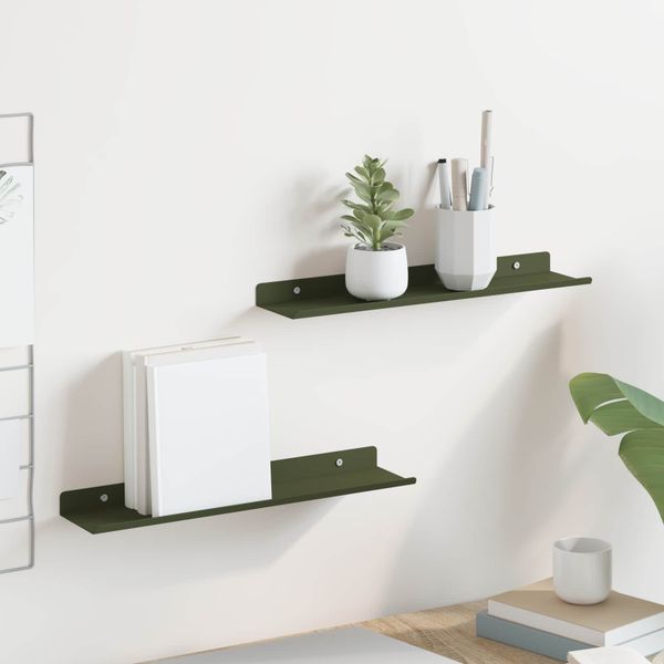 vidaXL Závesná polica 2 pcs Olivová zelená 40 x 8,5 x 2,5 cm Oceľ