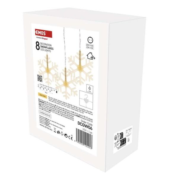 LED vianočný záves – snehové vločky, 84 cm, vnútorný, teplá biela