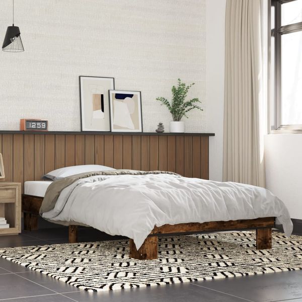 vidaXL Posteľný rám dymový dub 90x200 cm kompozitné drevo a kov