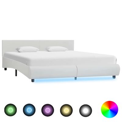 vidaXL Posteľný rám s LED, biely, umelá koža 180x200 cm