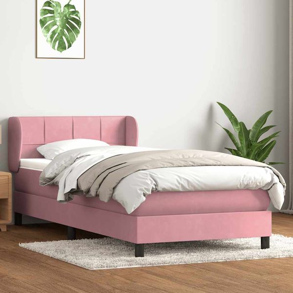vidaXL Posteľný rám boxsping s matracom ružový 80x210 cm zamat