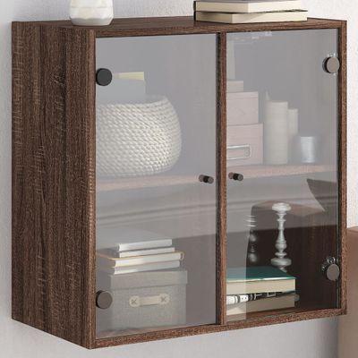 vidaXL Bočná skrinka so sklenenými dvierkami hnedý dub 68x37x68,5 cm