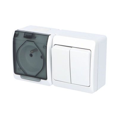 GALATEA IP44 Spínač sériový č.5 + zásuvka 2P+PE (biela + průhledná)