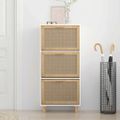 vidaXL Botník biely 52x25x115 cm spracované drevo a prírodný ratan