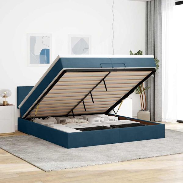 vidaXL Osmanský rám postele s matracmi tmavomodrá 200x200 cm zamat