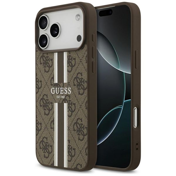 Obal Guess 4G Printed Stripes MagSafe pre iPhone 17 Pro Max hnedý