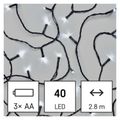 LED vianočná reťaz, 2,8 m, 3x AA, vonkajšia aj vnútorná, studená biela, časovač