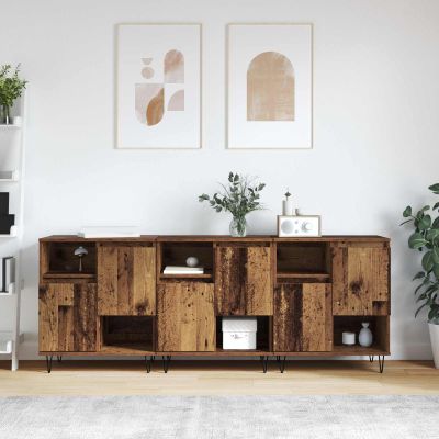 vidaXL Servírovacia skriňa 3 ks Staré drevo 60 x 35 x 70 cm