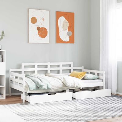vidaXL Vysúvacia denná posteľ zásuvky biela 90x190 cm masívna borovica