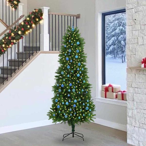 vidaXL Vianočný stromček s 300 LED-i so stojanom Zelená 240 cm PE