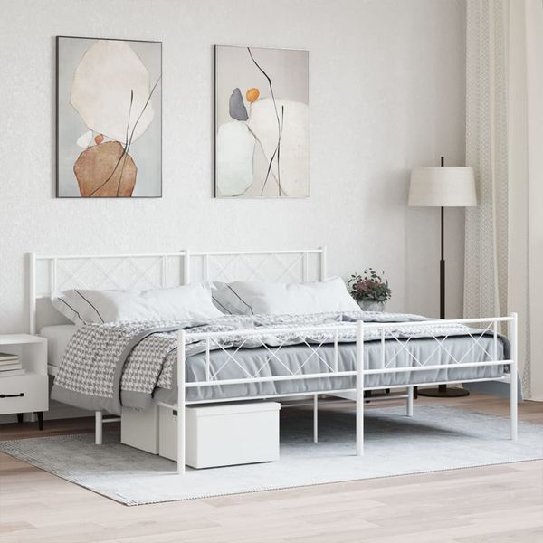 vidaXL Kovový rám postele s čelom a podnožkou biely 200x200 cm