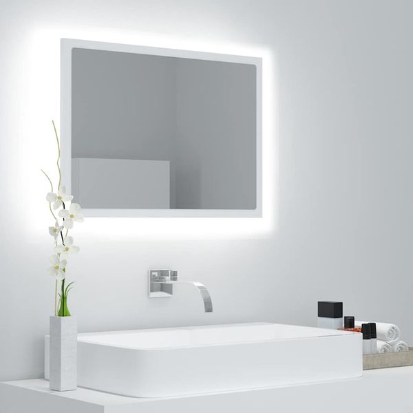 vidaXL Kúpeľňové zrkadlo s LED, biele 60x8,5x37 cm, akryl
