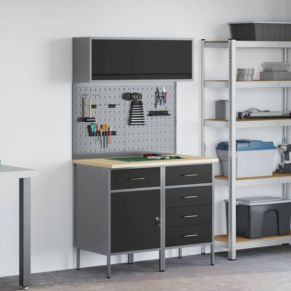 vidaXL Sada pracovných skríň so zásuvkou s poličkou 5 pcs Čierna