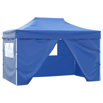 vidaXL Skladací záhradný stan so 4 bočnými stenami 3x4,5 m, modrý