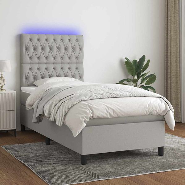 vidaXL Posteľ boxsping s matracom a LED bledosivá 100x200 cm látka