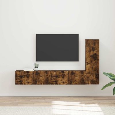 vidaXL Zostava TV skriniek Nástenný 3 pcs Dymová dub Kompozitné drevo