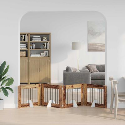 vidaXL Skladacia psia brána so stojanmi 4 ks Staré drevo 321 cm