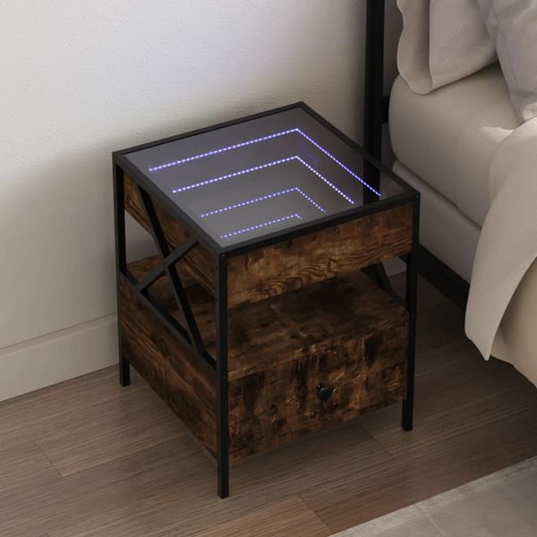 vidaXL Nočný stolík s nekonečnými LED dymový dub 40x40x51 cm
