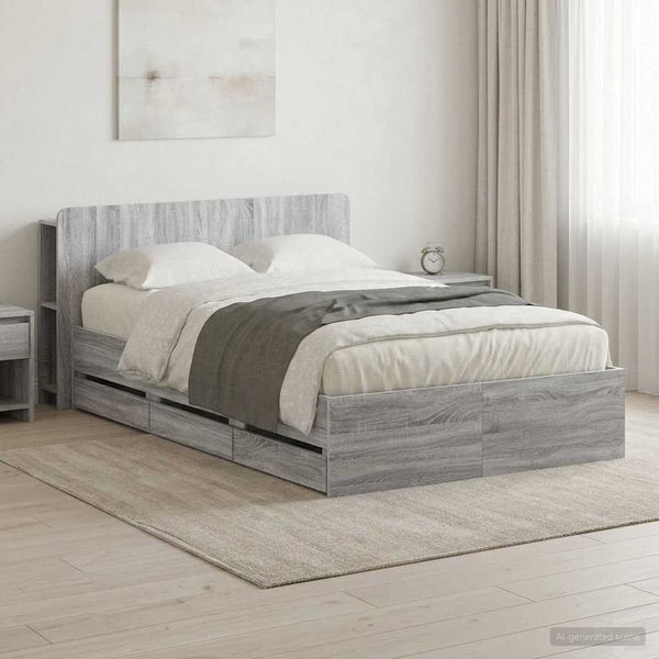 vidaXL Rám postele so skladom s čelnou doskou Sivý Sonoma 120 x 190 cm