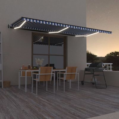 vidaXL Automatická markíza, LED a senzor vetra 600x300 cm, modrá/biela