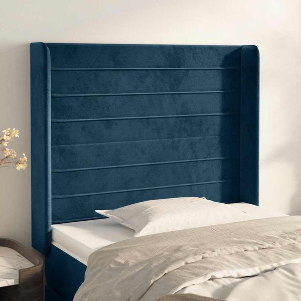 vidaXL Čelo postele so záhybmi tmavomodrá 103x16x118/128 cm zamat