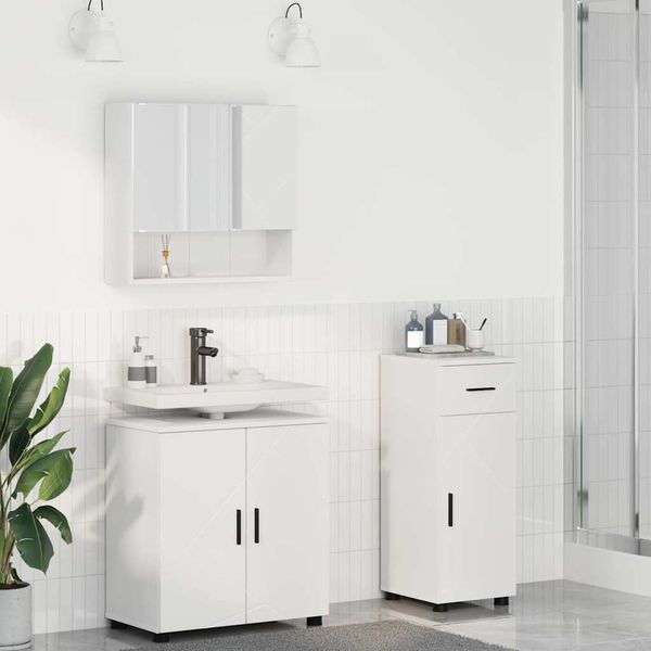 vidaXL Sada kúpeľňového nábytku 3 pcs Biela Kompozitné drevo & Kov