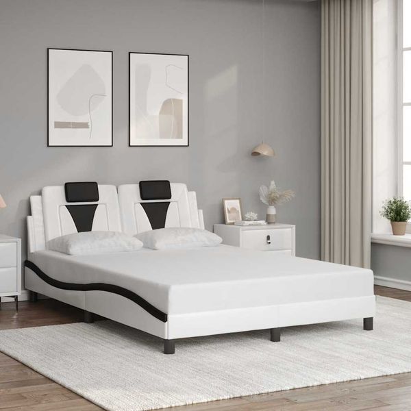 vidaXL Rám postele Viana bez matraca bielo-čierny 140x190 cm umelá koža