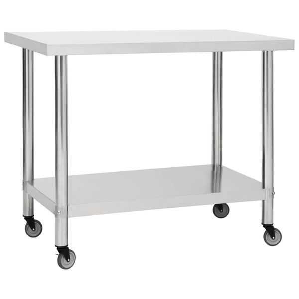 vidaXL Kuchynský pracovný stôl s kolieskami 100x45x85 cm nerezový