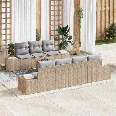 vidaXL Súprava záhradných pohoviek s vankúšom 8 pcs Béžová polyratan