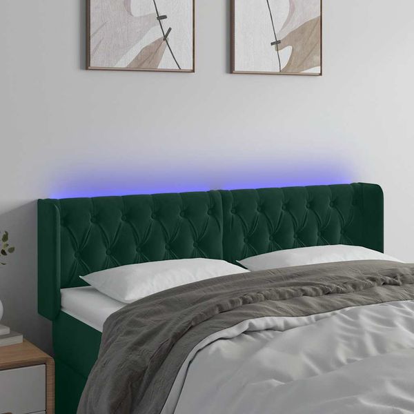 vidaXL Čelo postele s LED tmavozelené 163x16x78/88 cm zamat