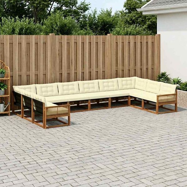 vidaXL Záhradná súprava gaučov s vankúšom 10 pcs Prírodná a krémová