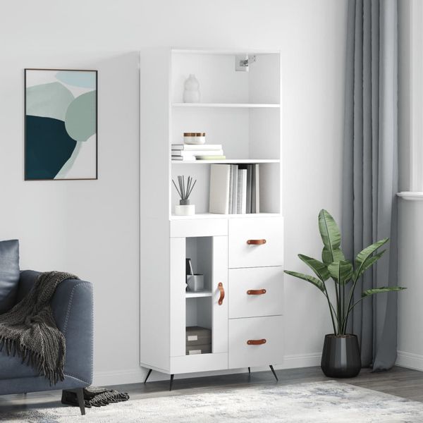 vidaXL Vysoká skrinka lesklá biela 69,5x34x180 cm spracované drevo
