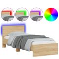 vidaXL Posteľný rám s čelom a LED svetlami dub sonoma 75x190 cm