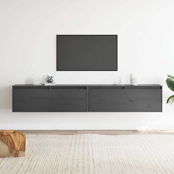 vidaXL Nástenné skrinky 2 ks sivé 100x30x35 cm masívna borovica