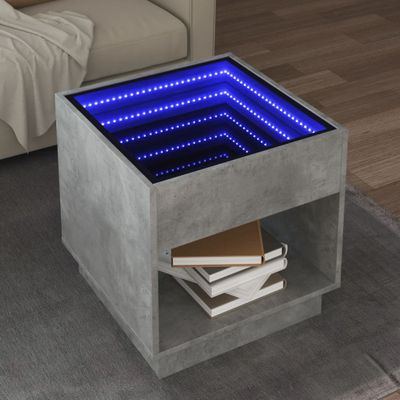 vidaXL Konferenčný stolík s nekonečnými LED betónovosivý 50x50x50 cm
