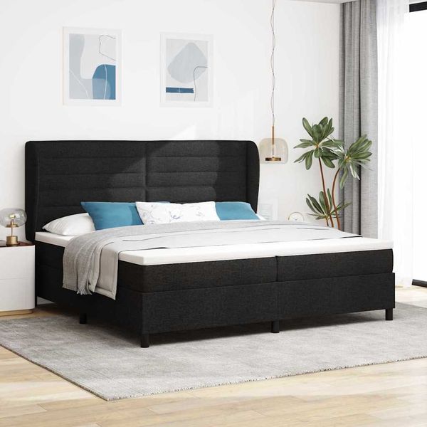 vidaXL Posteľ s pružinovým rámom s matracmi Čierna 200 x 200 cm látka