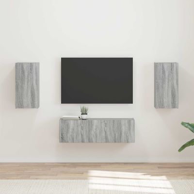 vidaXL Sada nástenného kabinetu na TV Nástenný 4 pcs Sivý Sonoma