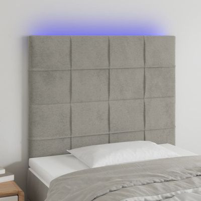 vidaXL Čelo postele s LED bledosivé 90x5x118/128 cm zamat