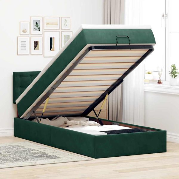 vidaXL Osmanský rám postele s matracom tmavozelená 100x200 cm zamat
