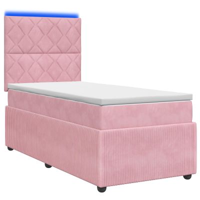 vidaXL LED boxspring posteľ s matracom Ružová 90 x 200 cm Zamat