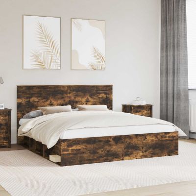 vidaXL Rám postele Dymová dub 200 x 200 cm Masívne borovicové drevo