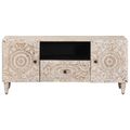 vidaXL TV skrinka Biela 105 x 33,5 x 46 cm Masívne mango drevo