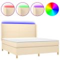 vidaXL Posteľ boxsping s matracom a LED krémová 180x200 cm látka