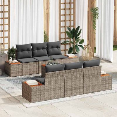 vidaXL Súprava záhradných pohoviek s vankúšom 7 pcs Sivá Poly ratan