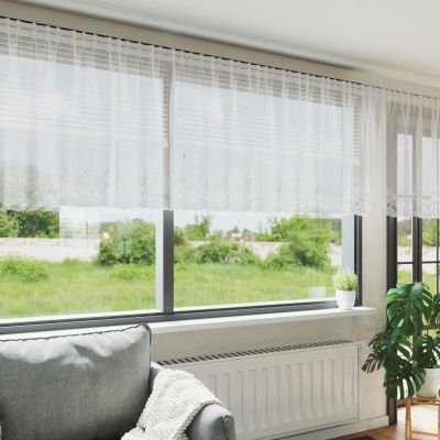 vidaXL Čipková záclona so záclonami Biela 80 x 400 cm Polyester