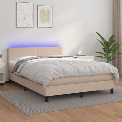 vidaXL Boxspring posteľ matrac a LED kapučínová 140x190 cm umelá koža