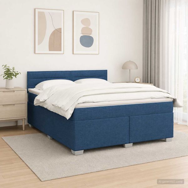 vidaXL Posteľ s boxspringom a matracom a LED Modrá 180 x 200 cm Látka